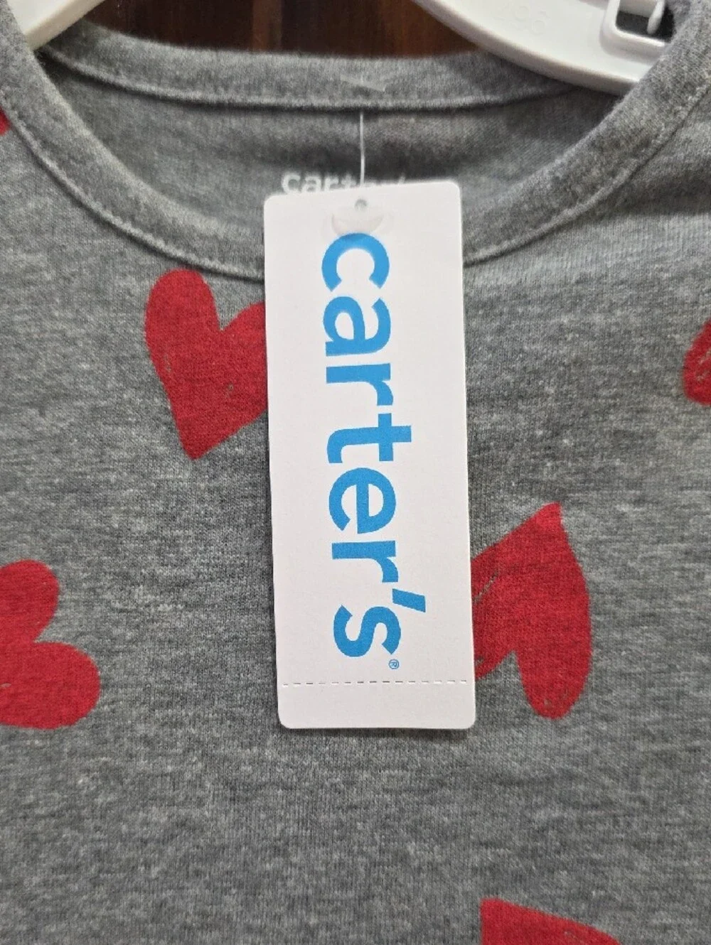 Carter's Gray Long-Sleeve One-Piece Bodysuit with Red Hearts